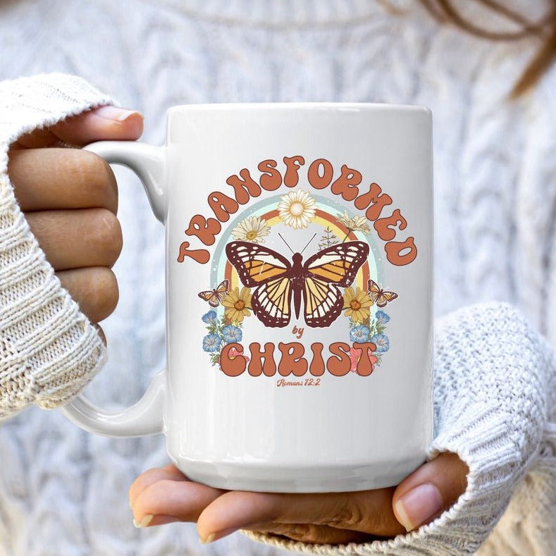 Transformed By Christ Coffee Mug Christian Mug For Women Retro Christian Mug