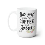 Load image into Gallery viewer, This Girl Runs On Coffee And Jesus, Large Christian Mug, Religious Gift