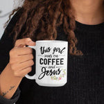 Load image into Gallery viewer, This Girl Runs On Coffee And Jesus, Large Christian Mug, Religious Gift