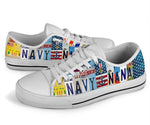 Load image into Gallery viewer, Navy Nana Low Top Shoes, License Plate White Low Top Shoes For Women Men