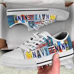 Load image into Gallery viewer, Navy Nana Low Top Shoes, License Plate White Low Top Shoes For Women Men