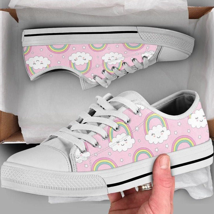 Pink Rainbow Low Top Shoes, Pastel Color Sneakers, Gift For Men Women
