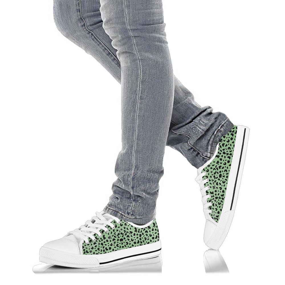 Seea Foam Green Leopard print Low Top shoes Tie Sneakers, Birthday Gifts For Friend Casual   Shoes
