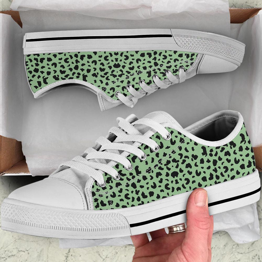 Seea Foam Green Leopard print Low Top shoes Tie Sneakers, Birthday Gifts For Friend Casual   Shoes