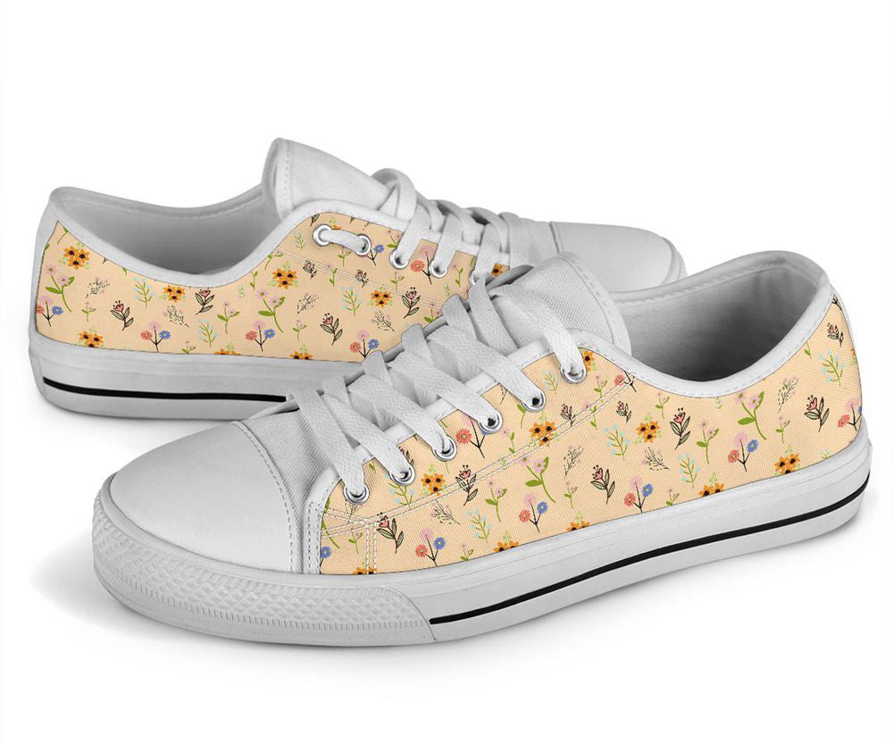 Women's Flower Pattern Low Top  White Sneakers, Mother's Day Gifts For idea Cute Shoes