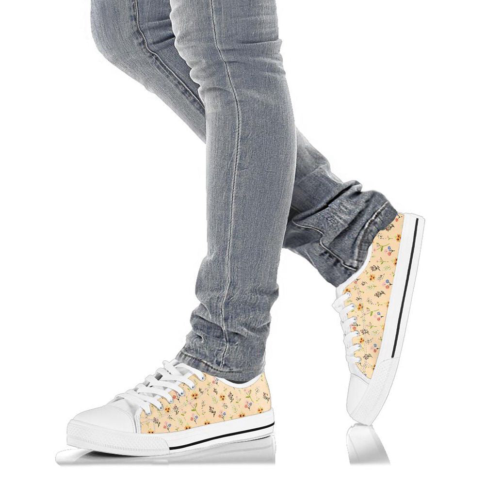 Women's Flower Pattern Low Top  White Sneakers, Mother's Day Gifts For idea Cute Shoes