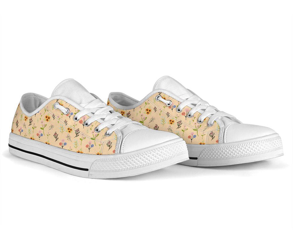 Women's Flower Pattern Low Top  White Sneakers, Mother's Day Gifts For idea Cute Shoes