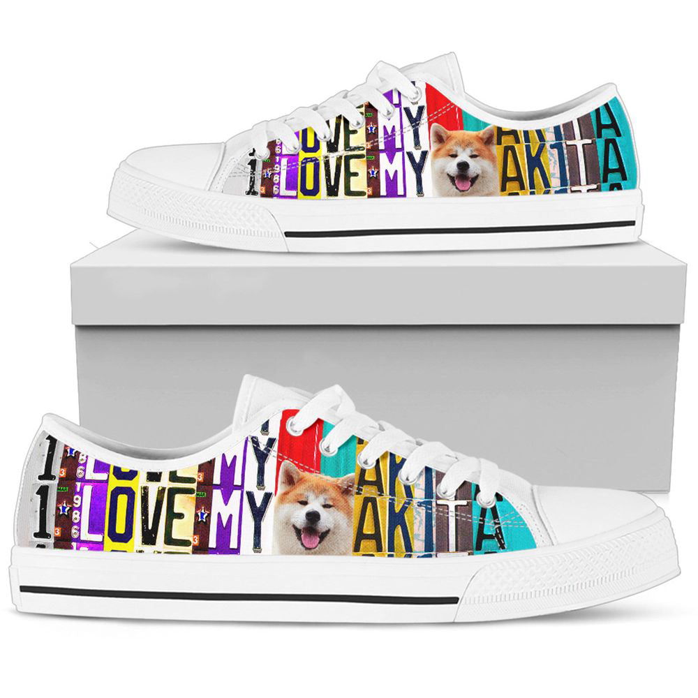 Women's Low Top White Canvas Shoes For Lovely Akita Lovers