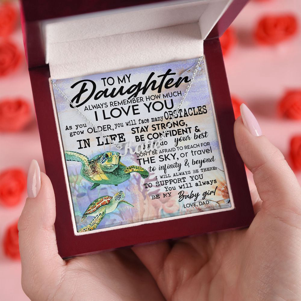 Sea Turtle To My Daughter Custom Name Necklace With Love Message Card Birthday Gift For Daughter From Dad Father