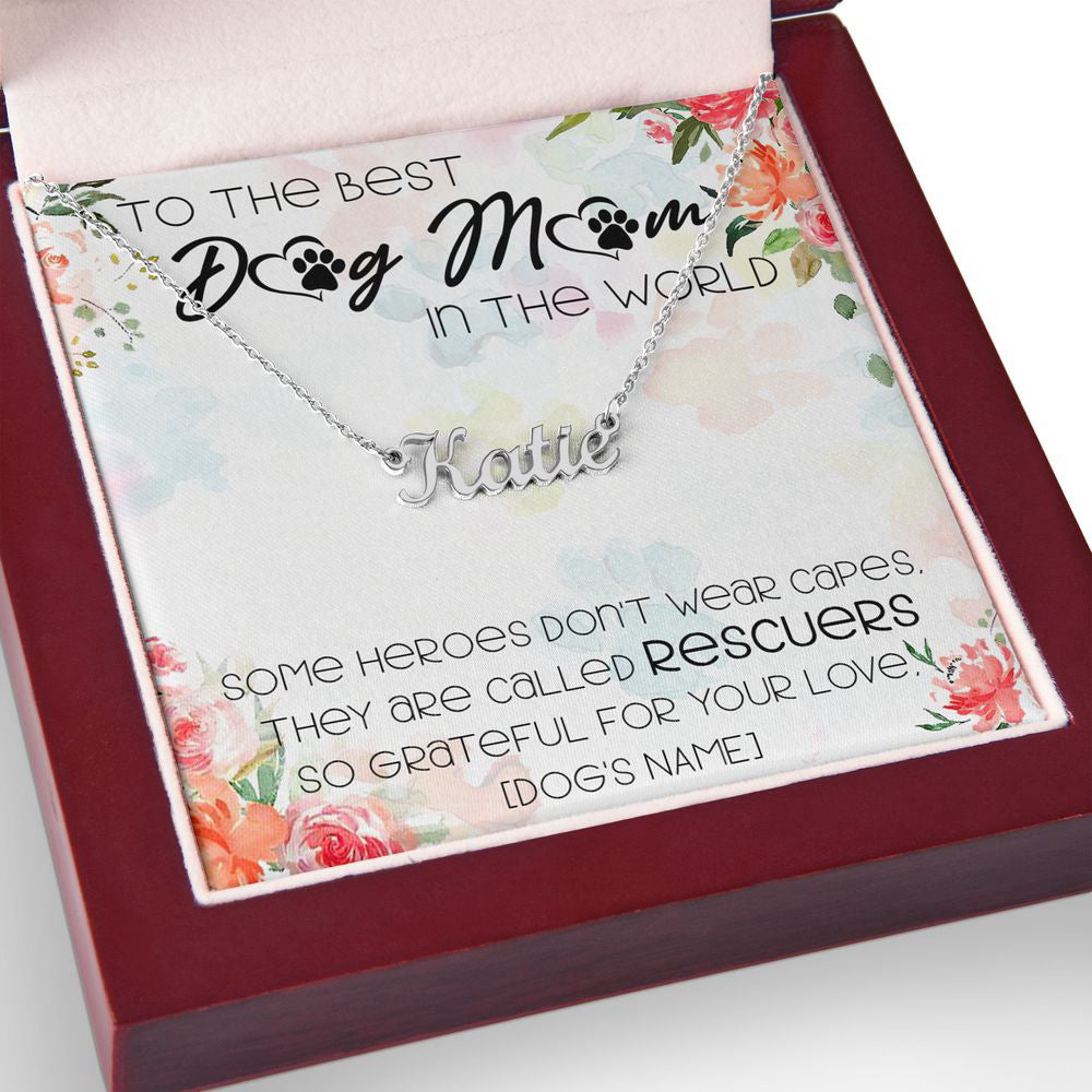 To The Best Dog Mom In The World Custom Name Necklace Pet Paw Message Card Gift for Dog Lover Thank You Mother's Day