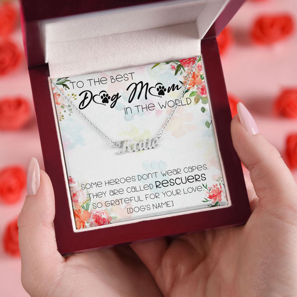 To The Best Dog Mom In The World Custom Name Necklace Pet Paw Message Card Gift for Dog Lover Thank You Mother's Day