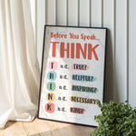 Load image into Gallery viewer, Think Before You Speak Poster Canvas Print Wall Art Classroom Poster Classroom Decor Positive Motivational Poster Counselor Teacher Gift