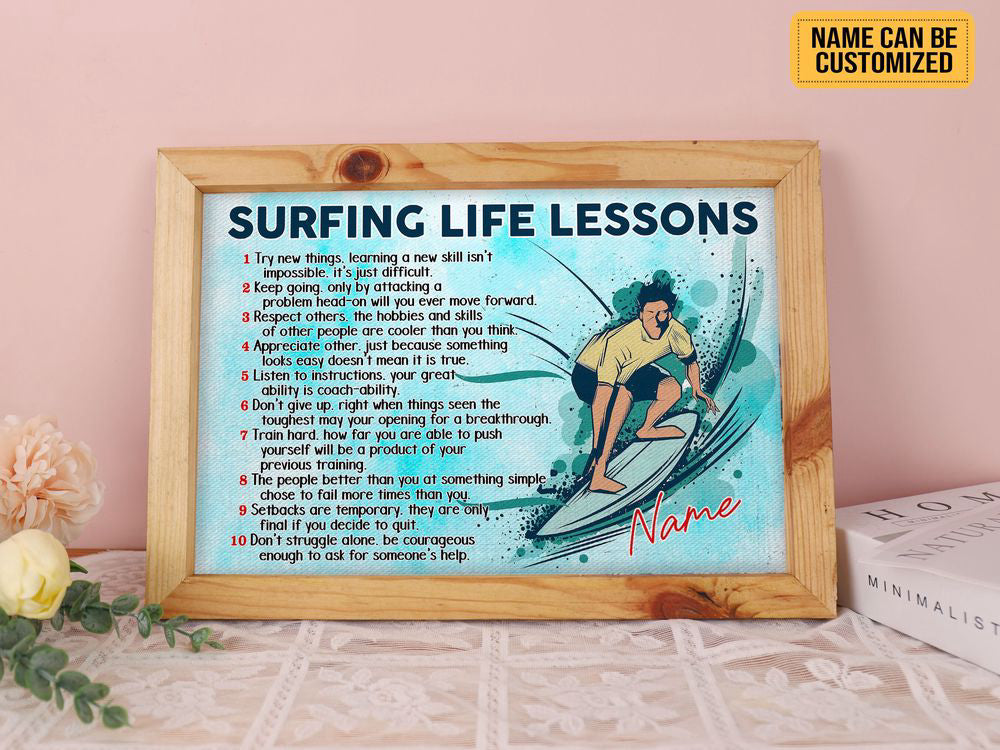 Surfing Life Lessons Custom Surfing Poster Canvas Print Wall Art Boy's Room Decoration Gift for Wave Surfer