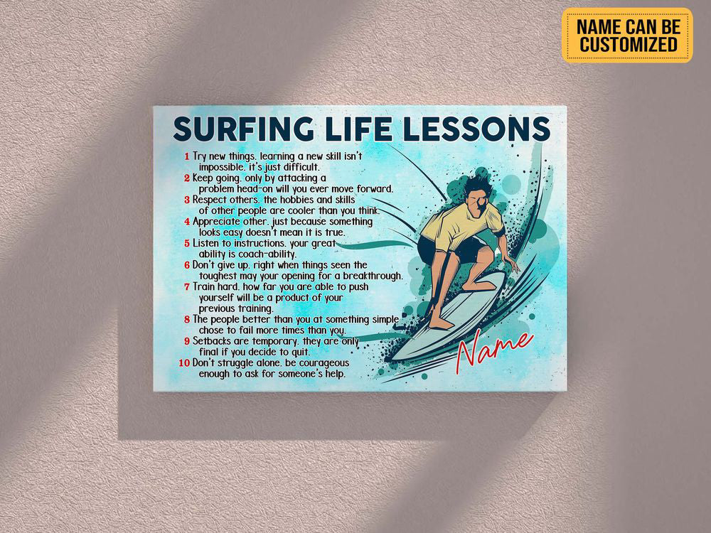 Surfing Life Lessons Custom Surfing Poster Canvas Print Wall Art Boy's Room Decoration Gift for Wave Surfer