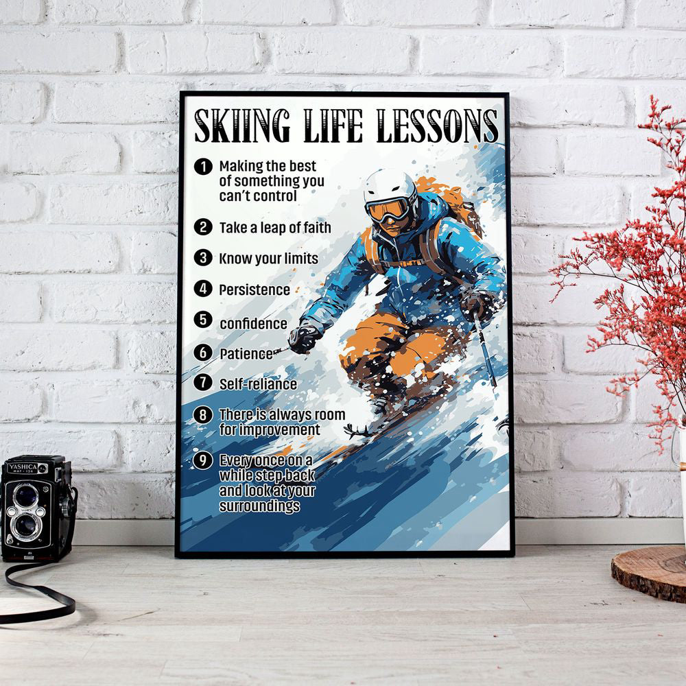 Skiing Life Lessons Skiing Poster Canvas Print Sport Wall Art Room Decor Inspirational Gift for Skier