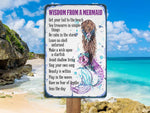 Load image into Gallery viewer, Wisdom From A Mermaid Metal Sign Beach Nautical Art Mermaid Tin Mermaid Lover Gift