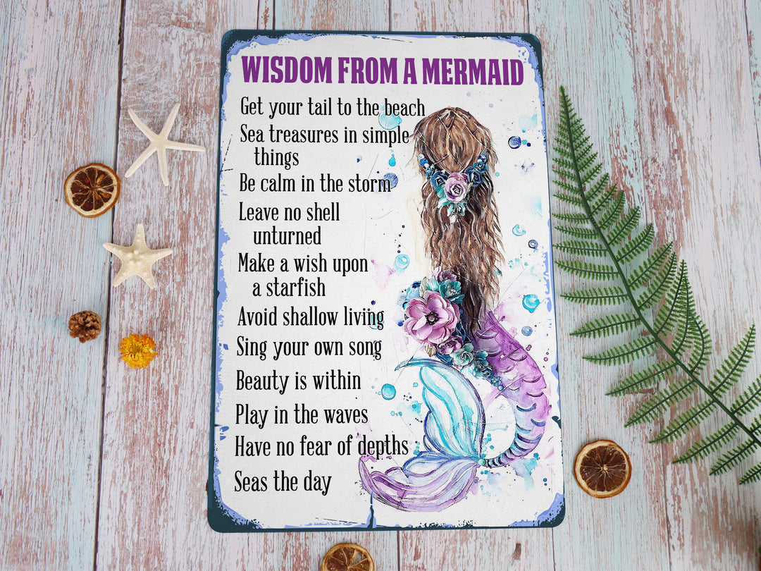 Wisdom From A Mermaid Metal Sign Beach Nautical Art Mermaid Tin Mermaid Lover Gift