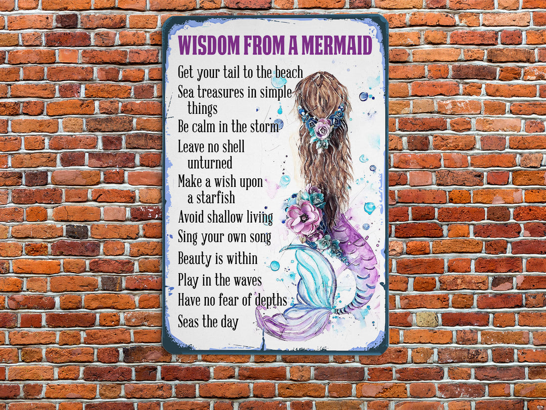 Wisdom From A Mermaid Metal Sign Beach Nautical Art Mermaid Tin Mermaid Lover Gift