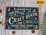 Load image into Gallery viewer, Personalized Craft Room Metal Sign Made With Love Imagine Create Inspire She Shed Sign Gift for Her