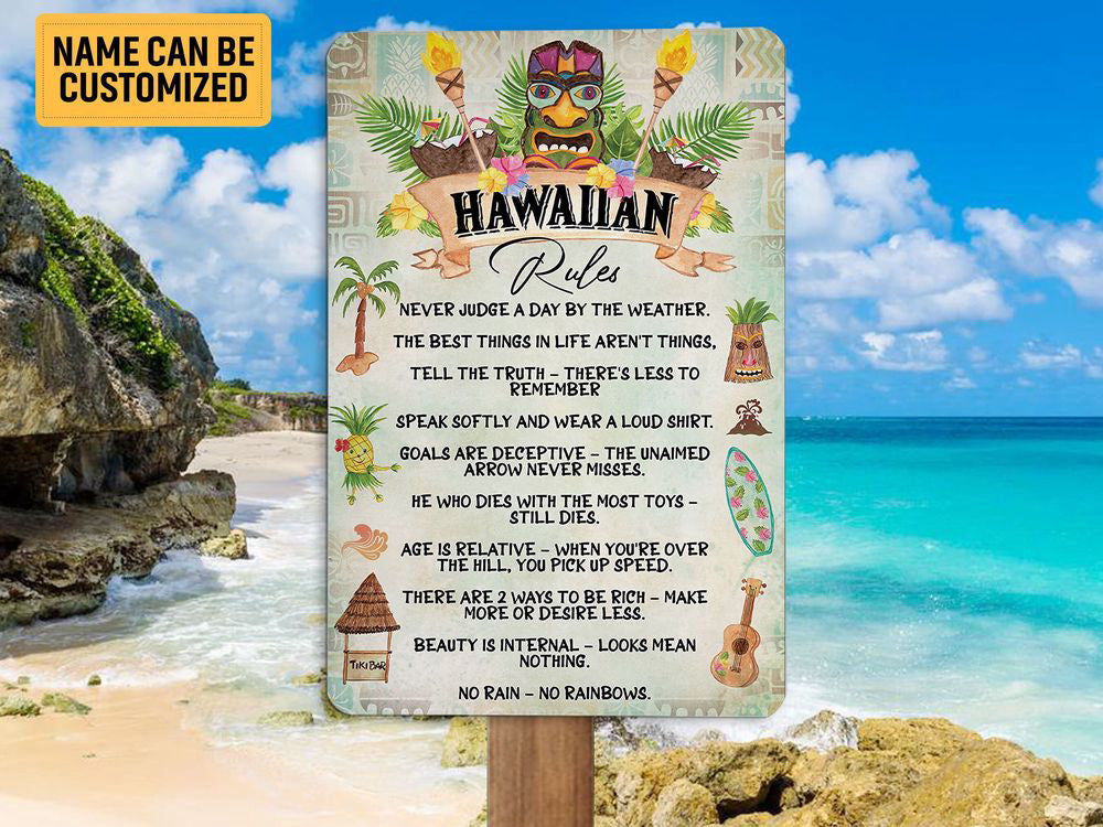 Tiki Mask Hawaiian Rules Metal Sign Welcome Hawaiian Sign Summer Tropical Beach Tiki Bar Decor Tiki Lounge Decor Inspirational Wall Art Gift