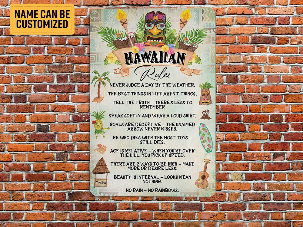 Tiki Mask Hawaiian Rules Metal Sign Welcome Hawaiian Sign Summer Tropical Beach Tiki Bar Decor Tiki Lounge Decor Inspirational Wall Art Gift