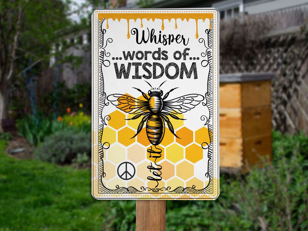 Whisper Words of Wisdom Let It Bee Metal Sign Bee Farm Sign Indoor Farmhouse Decor Gift For Beekeeper Farmer Farm Owner