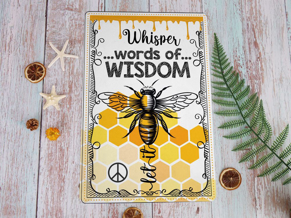 Whisper Words of Wisdom Let It Bee Metal Sign Bee Farm Sign Indoor Farmhouse Decor Gift For Beekeeper Farmer Farm Owner