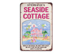 Load image into Gallery viewer, Personalized Flamingo Seaside Cottage Metal Sign, Beach Lounge Sign Tin Plaque, Summer Gift