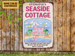 Load image into Gallery viewer, Personalized Flamingo Seaside Cottage Metal Sign, Beach Lounge Sign Tin Plaque, Summer Gift