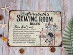 Load image into Gallery viewer, Personalized Sewing Room Rules Metal Sign Classic Sewing Room Sign Funny Gift for Seamstress