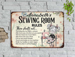 Load image into Gallery viewer, Personalized Sewing Room Rules Metal Sign Classic Sewing Room Sign Funny Gift for Seamstress