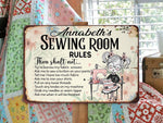 Load image into Gallery viewer, Personalized Sewing Room Rules Metal Sign Classic Sewing Room Sign Funny Gift for Seamstress