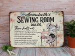 Load image into Gallery viewer, Personalized Sewing Room Rules Metal Sign Classic Sewing Room Sign Funny Gift for Seamstress