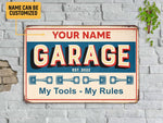 Load image into Gallery viewer, Personalized My Tools My Rules Garage Metal Sign, Mechanic Garage Sign Art, Custom Gift