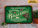 Load image into Gallery viewer, Personalized All-in Game Billiard Metal Sign Rules Of Etiquette Billiards Sign Billiards Lover Gift Custom Pool Club Decor Game Room Decor