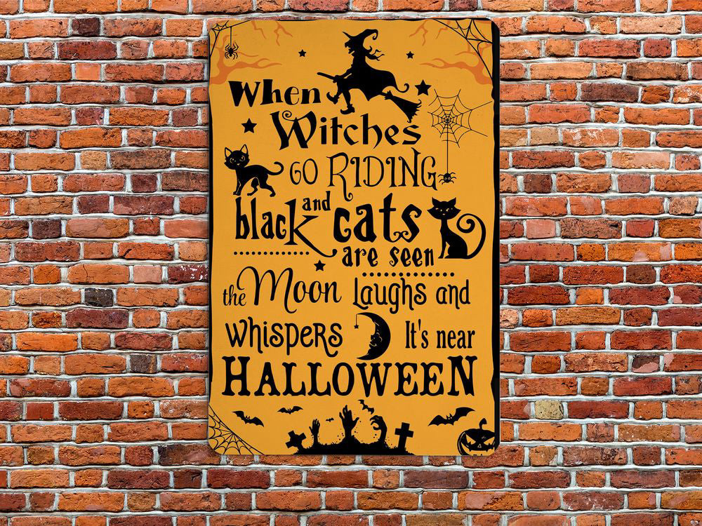 Witch Black Cat Moon Halloween Metal Sign Witchcraft Witchery Art   Gift Bewitching Halloween Sign Spooky Season Party Halloween Decor