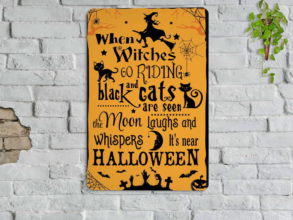 Witch Black Cat Moon Halloween Metal Sign Witchcraft Witchery Art   Gift Bewitching Halloween Sign Spooky Season Party Halloween Decor