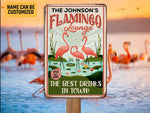 Load image into Gallery viewer, Personalized Flamingo Lounge Metal Sign Flamingo Sign Best Drinks In Town Pool Sign Tin Plaque Beach Lounge Decor Patio Decor Poolside Decor