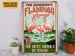Load image into Gallery viewer, Personalized Flamingo Lounge Metal Sign Flamingo Sign Best Drinks In Town Pool Sign Tin Plaque Beach Lounge Decor Patio Decor Poolside Decor