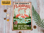 Load image into Gallery viewer, Personalized Flamingo Lounge Metal Sign Flamingo Sign Best Drinks In Town Pool Sign Tin Plaque Beach Lounge Decor Patio Decor Poolside Decor