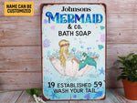 Load image into Gallery viewer, Personalized Mermaid Bath Soap Wash Your Tail Mermaid Metal Sign Bathroom Tin Sign Wall Art Mermaid Sign Bathroom Decor Mermaid Lover Gift