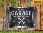 Load image into Gallery viewer, My Tools My Rules Personalized Garage Metal Sign His Place Garage Sign Metal Art He Shed Sign Gift for Him