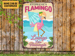 Load image into Gallery viewer, Personalized Flamingo Lounge Metal Sign, Flamingo Sign, Lounge Plaque, Summer Gift