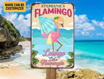 Load image into Gallery viewer, Personalized Flamingo Lounge Metal Sign, Flamingo Sign, Lounge Plaque, Summer Gift