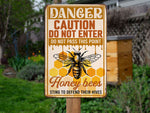 Load image into Gallery viewer, Danger Caution Honey Bees Metal Sign Honey Bee Sign Bee Farm Sign Warning Sign Gift for Bee Farm Owner