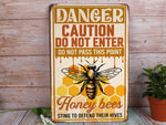 Load image into Gallery viewer, Danger Caution Honey Bees Metal Sign Honey Bee Sign Bee Farm Sign Warning Sign Gift for Bee Farm Owner