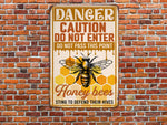 Load image into Gallery viewer, Danger Caution Honey Bees Metal Sign Honey Bee Sign Bee Farm Sign Warning Sign Gift for Bee Farm Owner
