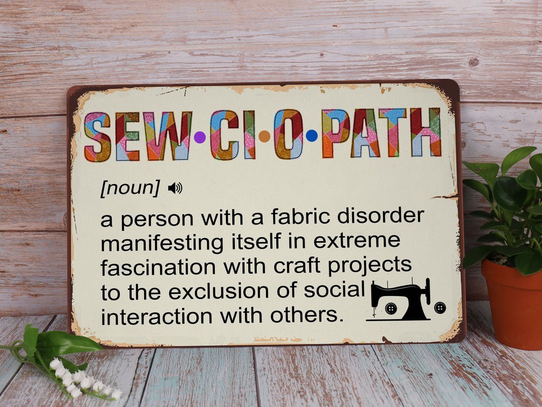 Sewciopath Definition Sewing Room Metal Sign Classic Gift for Tailor