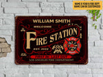 Load image into Gallery viewer, Personalized Fire Station Metal Sign Fire Department Tin Plaque Firefighter Sign Fireman Gift