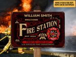 Load image into Gallery viewer, Personalized Fire Station Metal Sign Fire Department Tin Plaque Firefighter Sign Fireman Gift